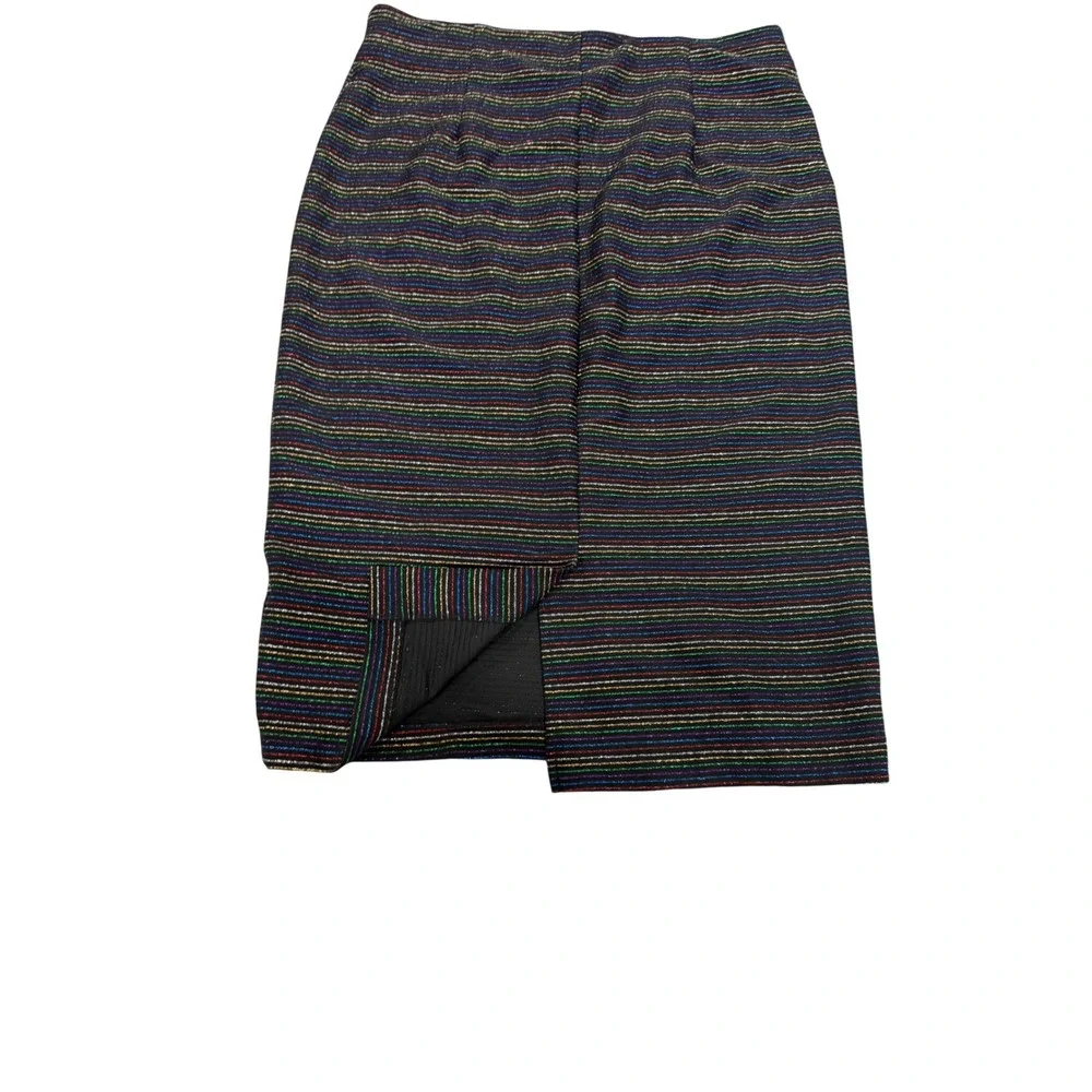 ECI New York Womens Midi Skirt Size M Black Metallic‎ Striped Elastic Waist